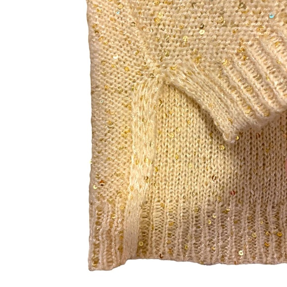 New Anne Klein cream knit lightweight sweater sparkly mini gold sequins M - Picture 6 of 13